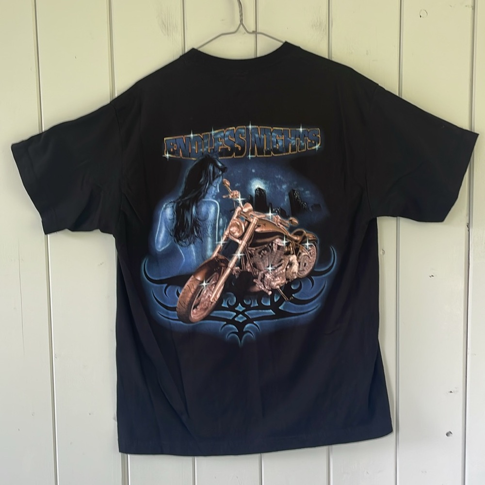 Endless Nights Woman Chopper Motorcycle Graphic T-shirt 100% Cotton Size Large